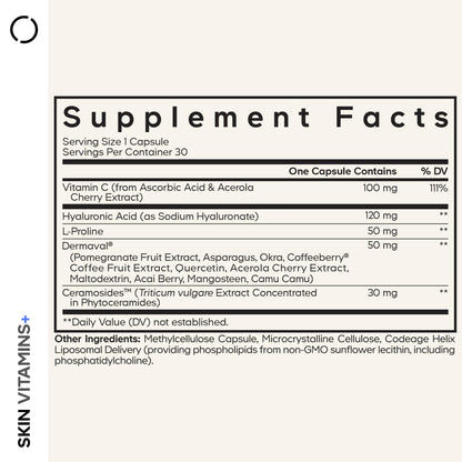 Codeage Skin Vitamins+ Supplement – Ceramosides, Dermaval, Hyaluronic Acid, Coffeeberry, Vitamin C – Skin Elasticity, Wrinkle & Moisture Support – Liposomal Delivery – Non-GMO, 30 Capsules CodeageBuy Supplements Australia