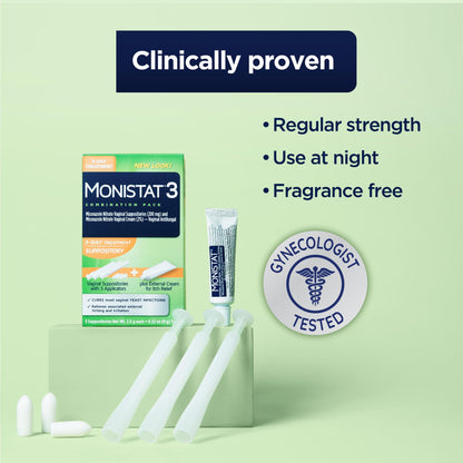 Monistat 3-Day Yeast Infection Treatment for Women, 3 Miconazole Vaginal Suppositories & External Itch Relief Cream (9g Tube) Combo Pack Monistat buy supplements Au