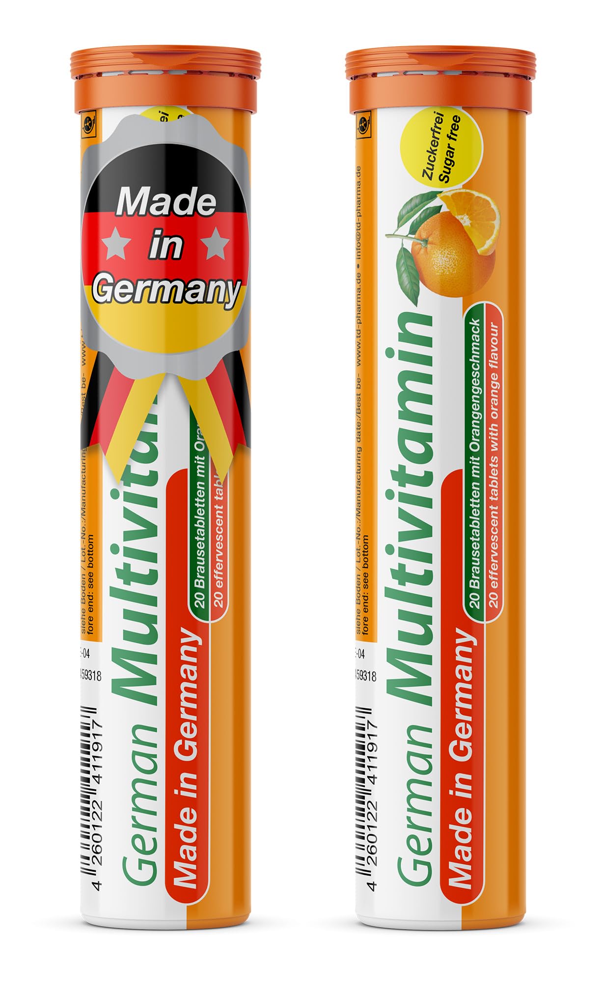 T&D German Multvitamin 10 Vitamins - 40 Vegan Drink Effervescent Tablets - Orange Flavor - Made in Germany T&D buy supplements Au
