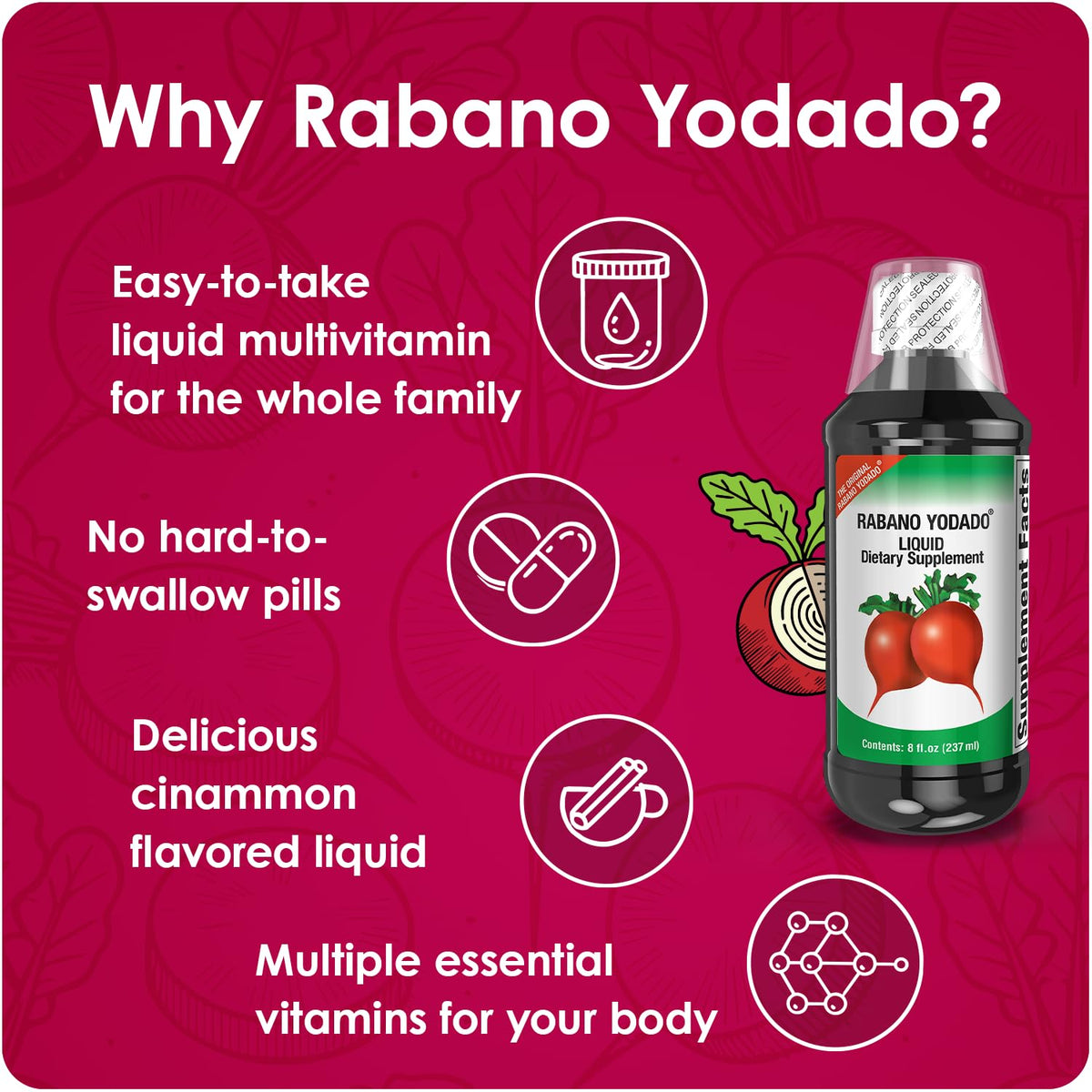 Rabano Yodado Ionized Radish Dietary Liquid Supplement with Iodine, Vitamin B1, B6 & B12, Wellness & Digestive Support, Helps Maintain Natural Energy & Nutrient Balance, 8 Fl Oz, Pack of 1 Rabano YodadoBuy Supplements Australia
