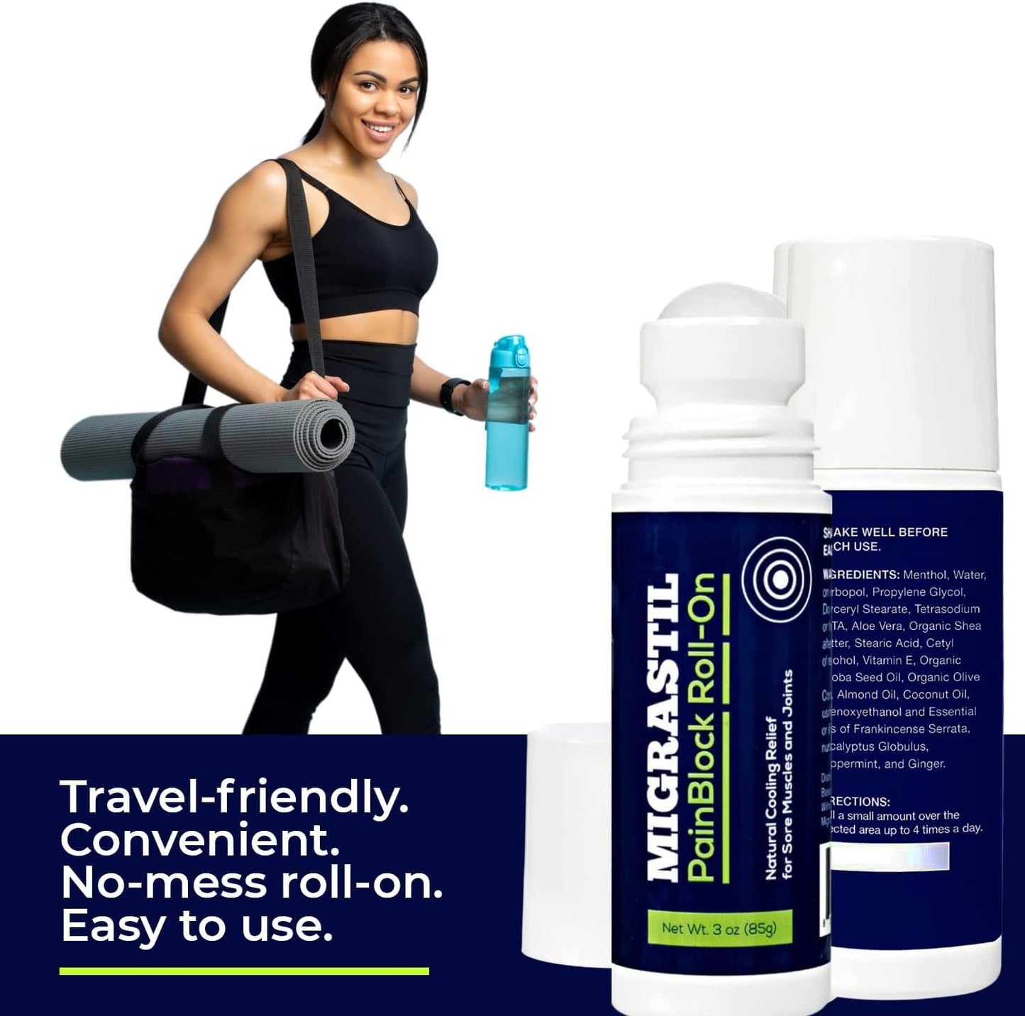 Migrastil PainBlock Roll-On 3 oz - Topical Roll-On for Muscle Aches, Cramps, Joint & Nerve Discomfort. Works Great on Shoulders, Neck, Feet, Knees, Legs, Back, Elbows, HIPS, Etc. (2) Basic VigorBuy Supplements Australia