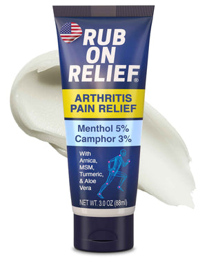 RUB ON RELIEF Arthritis Pain Relief Cream – 10-in-1 Non-Greasy Joints Pain Cream for Knees, Back, Neck, Hands, & Muscle Aches with Menthol, Camphor, Arnica, MSM & Turmeric Up to 8 Hours, 3oz (1 Pack)