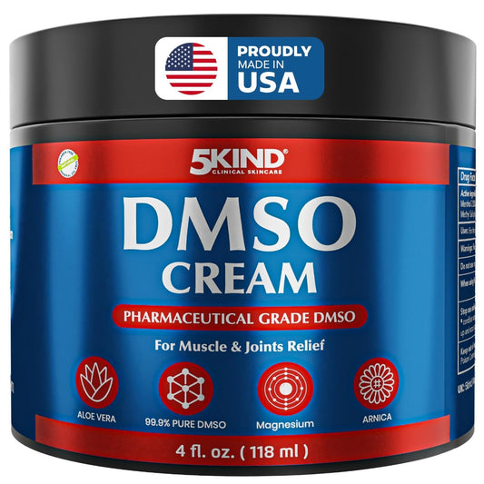 5Kind DMSO Cream for Pain Relief 4 fl oz - 99.9% Pure DMSO Pharmaceutical Grade Cream - Aloe Vera, Magnesium, Arnica & Menthol - Topical Muscle and Joint Pain Relief - Registered NDC - Made in USA 5kind clinical skincareBuy Supplements Australia