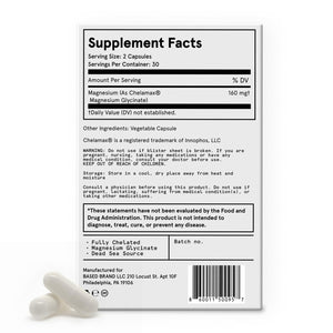 Based Dead Sea Magnesium | Pure Magnesium Glycinate | Support Stress Relief, Sleep, Heart Health, Nerves, Muscles, and Metabolism | 60 Capsules Based SupplementsBuy Supplements Australia