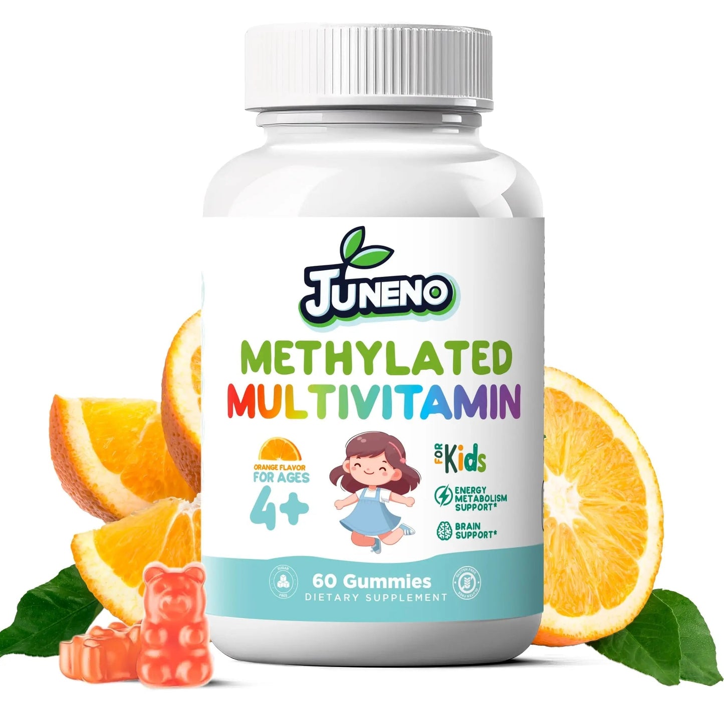 Juneno Methylated Multivitamin Gummies for Kids - MTHFR Support Supplement with B Complex 5-MTHF Folate (L-Methylfolate) Juneno