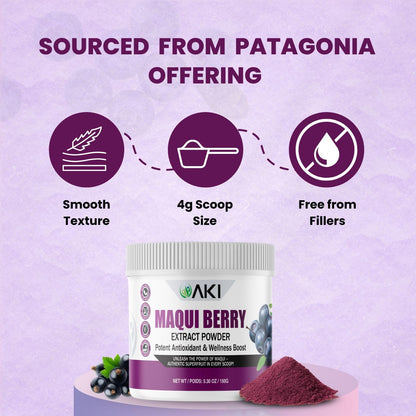 AKI Maqui Berry Extract Powder – Wild Harvested from Patagonia, High in Anthocyanins & Polyphenols, Freeze-Dried Superfruit for Smoothies, Non-GMO, Vegan, 150g/ 5.3 oz AKI ORGANIC buy supplements Au