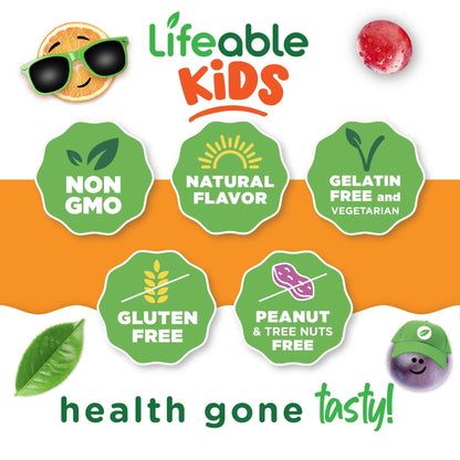 Lifeable Kids Multivitamin Gummies | Great Tasting Multivitamin for Kids | with Vitamins A, C, D, E, B6, B12, Zinc, Biotin Lifeable