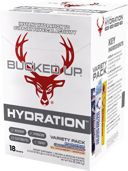 Bucked Up Hydration - Variety Pack | Electrolyte and Hydration Powder Drink Mix | 18 Packs (18 Servings)