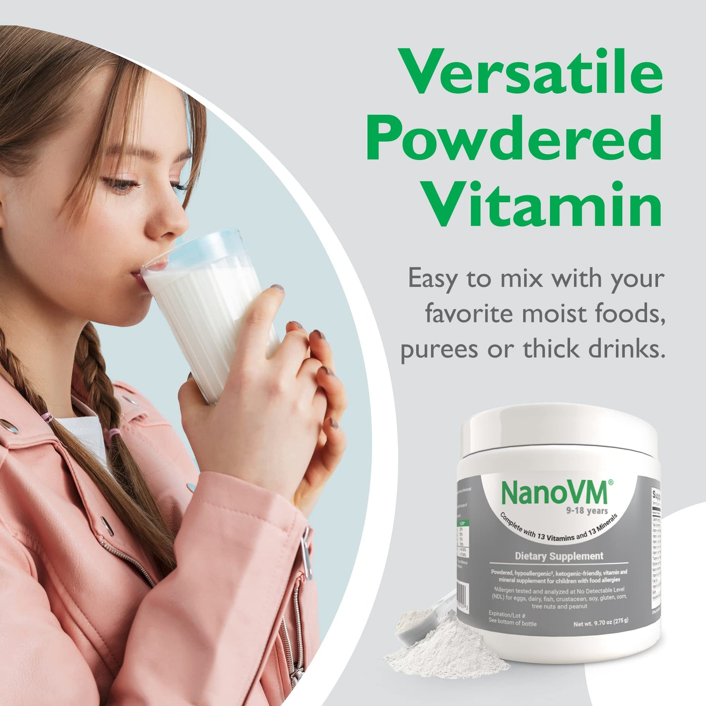 t/f, Dietary Supplement for Tube Feeding, Allergen-Free Kids Multivitamin, Unflavored Vitamin Powder with 14 Vitamins & 13 Minerals, Low-Carb Kids Vitamins, 275g - Solace Nutrition