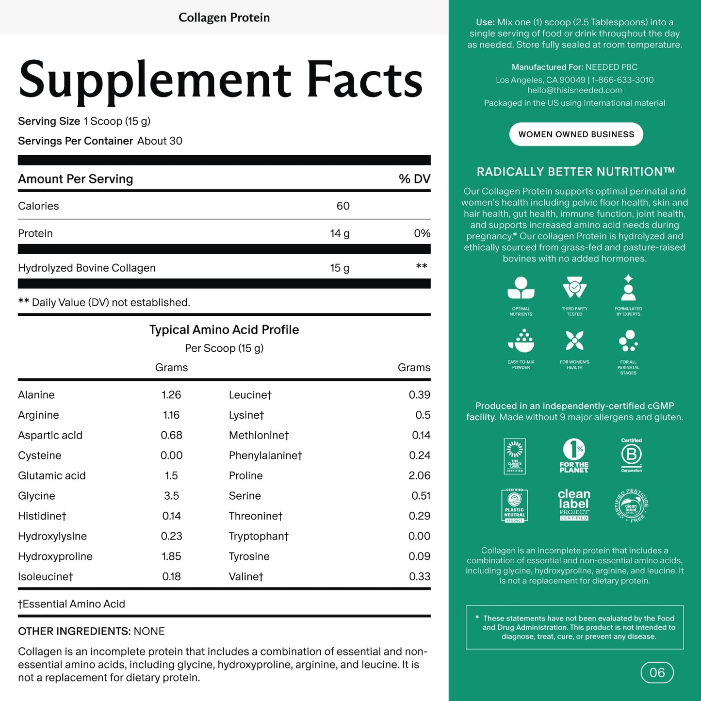 Needed. Hydrolyzed Collagen Protein Powder | Expert-Backed & Clean Sourced | Supports Skin, Hair, Joints | Grass-fed, Pasture-Raised, Hormone-Free | 1lb Needed. buy supplements Au
