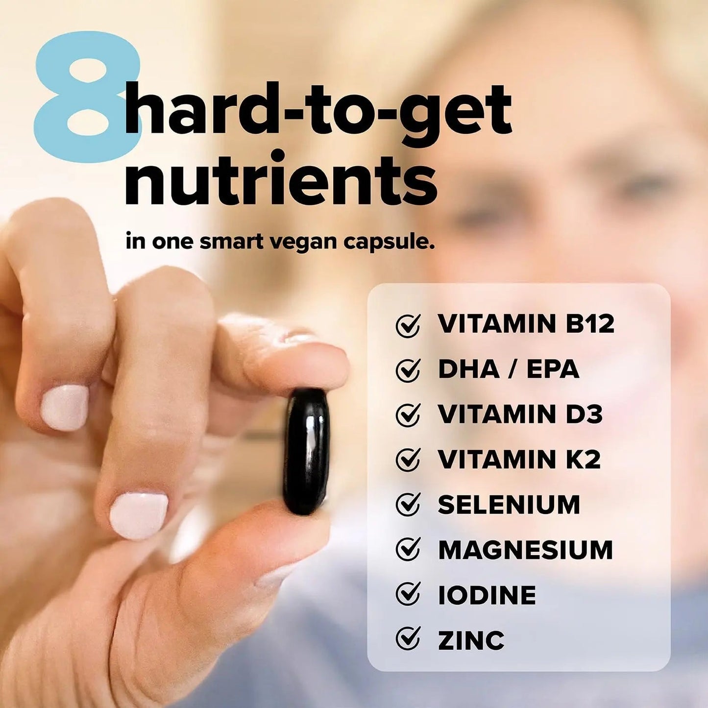 Complement Essential Vegan Multivitamin for Men & Women (60 Servings, 180 Capsules) with Omega-3 DHA & EPA, B12, Vitamin D3 & K2 Complement