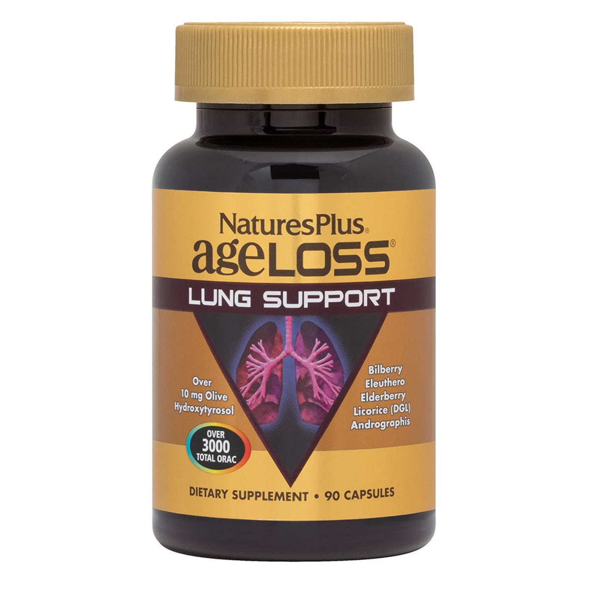 NaturesPlus ageLOSS Lung Support dietary supplement bottle on a white background