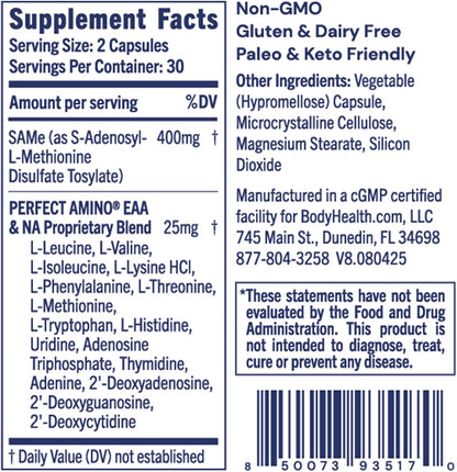 BodyHealth Same 400mg - Optimized Methylation Support for Brain, Joint, Cartilage and Liver Health* - 60 Capsules
