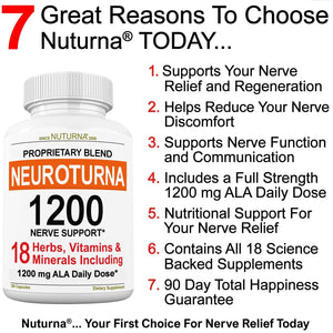Neuroturna Support Supplement with 1200 mg Pure Alpha Lipoic Acid - Maximum Strength Formula with ALA + Vitamins + Minerals + Herbs - Best Natural Support - 180 Capsules NuturnaBuy Supplements Australia