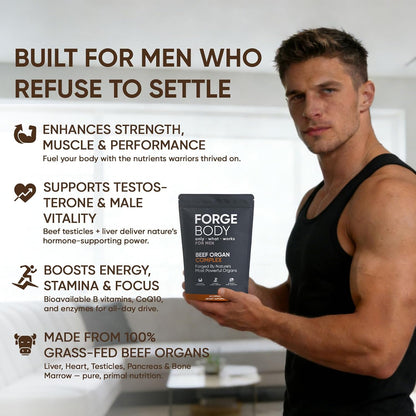 Forge body Beef Organ Complex Capsules, 100% Grass Fed Beef Liver Capsules with Blend of Liver, Heart, Bone Marrow, Pancreas, Total Body Wellness & Performance, Immune Support, Immunity & Men’s Health