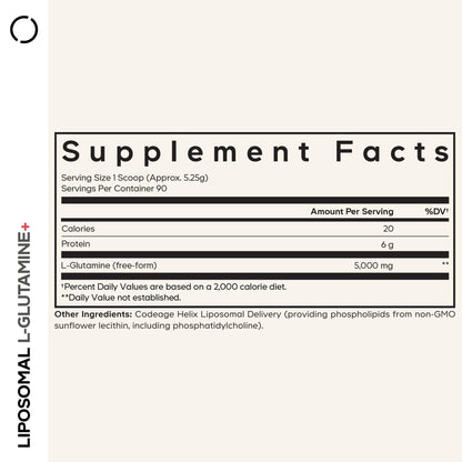 Codeage Liposomal L-Glutamine Powder - High-Potency L-Glutamine 5,000 mg per Serving - 3-Month Supply - Liposomal Delivery, Free-Form Amino Acid, Unflavored Glutamine - Non-GMO Gluten-Free - 16.67 oz CodeageBuy Supplements Australia