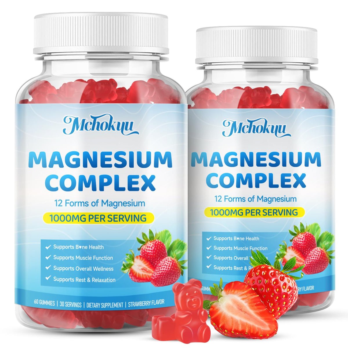 Magnesium Complex Gummies 1000mg | 12-in-1 Magnesium Complex Supplement with Glycinate, Citrate, Malate & Taurate Supports Muscle Function, Bone Health, Rest & Relaxation – Strawberry Flavor, 60 Count Mchokuu buy supplements Au