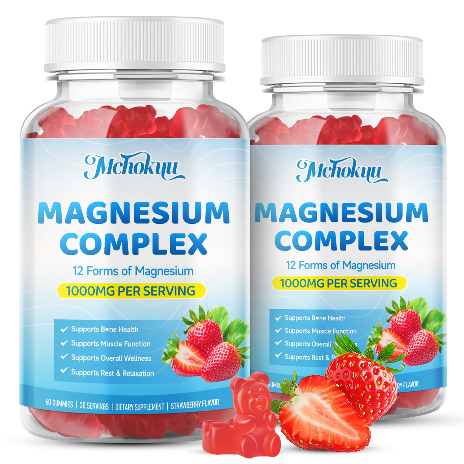 Magnesium Complex Gummies 1000mg | 12-in-1 Magnesium Complex Supplement with Glycinate, Citrate, Malate & Taurate Supports Muscle Function, Bone Health, Rest & Relaxation – Strawberry Flavor, 60 Count Mchokuu buy supplements Au