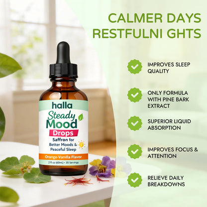 ReviveNerve Halla Steady Mood Drops, Orange-Vanilla Flavor, Liquid Formula with Pine Bark Extract(1pcs)