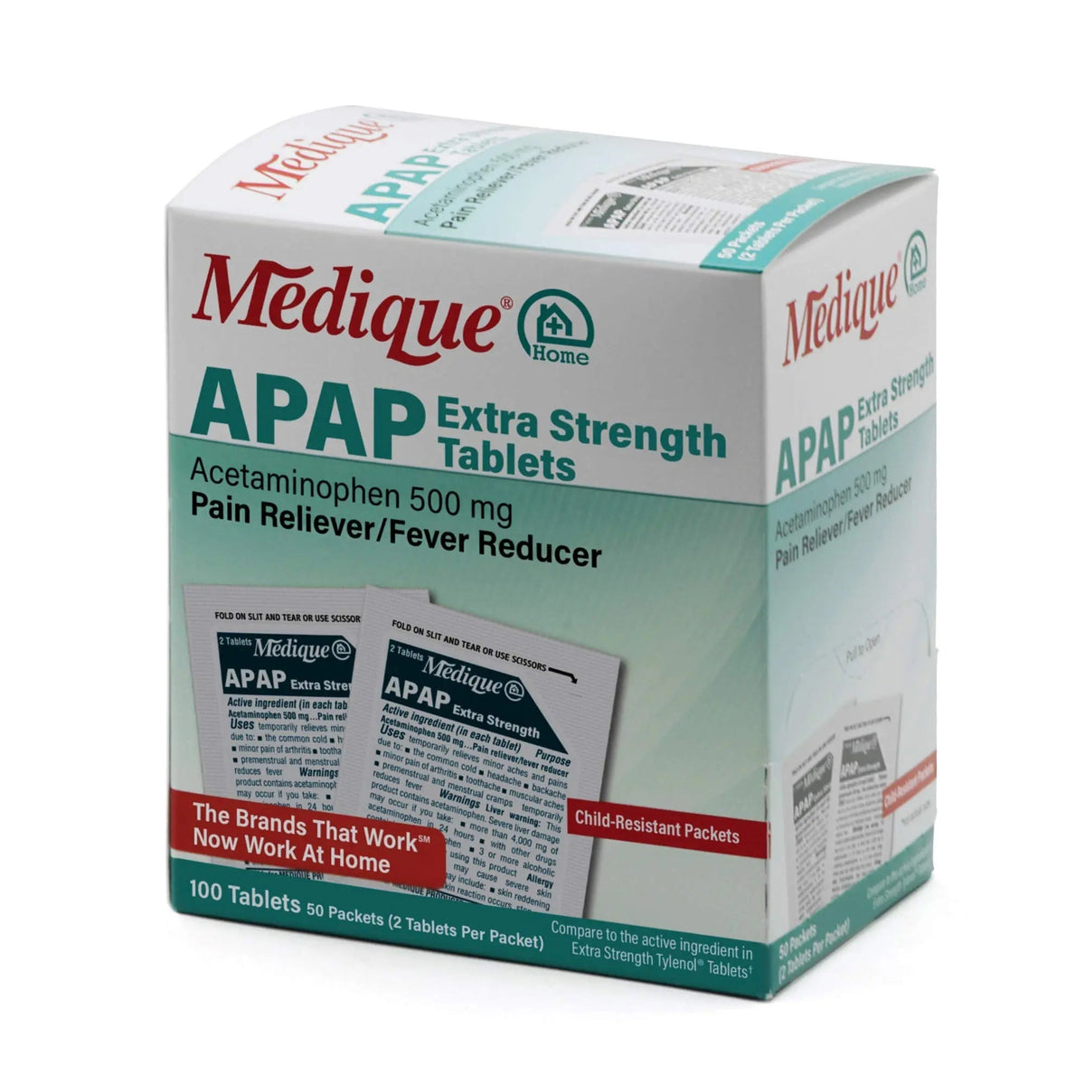 Medique @ Home 70433 Extra Strength APAP Tablets, Non-Aspirin, 50 Packets (2 Tablets per Packet) Total-100 Count MediqueBuy Supplements Australia