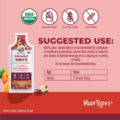 MaryRuth Organics Multivitamin for Men | USDA Organic | Sugar Free Mens Multivitamin Liposomal | Liquid Vitamins for Men | MARYRUTH'S
