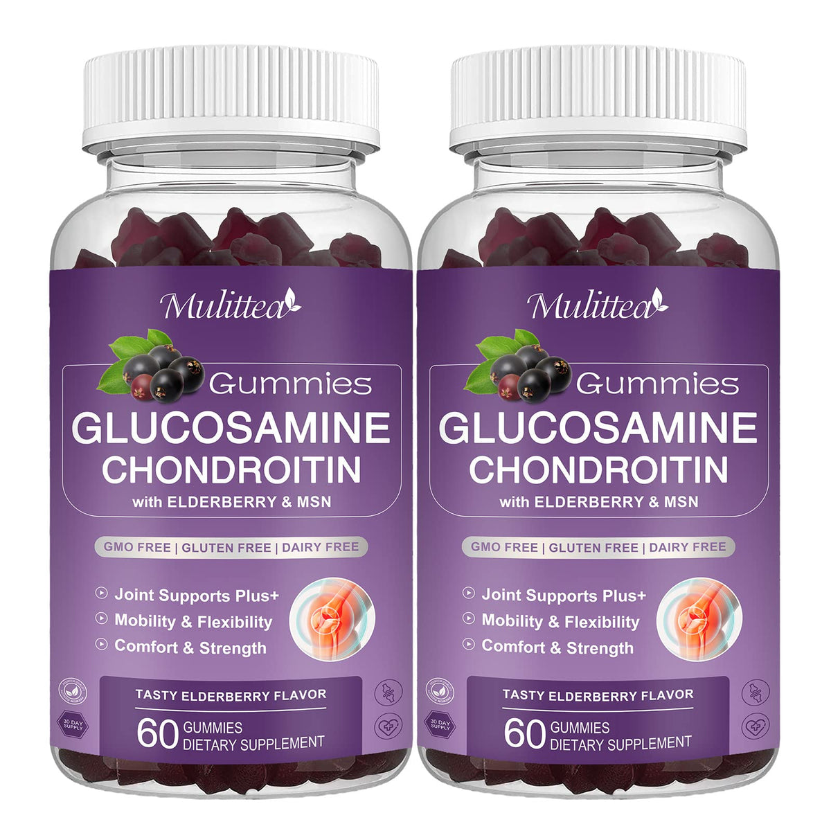Mulittea Glucosamine Chondroitin Gummies - Extra Strength Joint Support Supplement with MSM & Elderberry for Natural Joint, Antioxidant Immune Support for Adults, Men & Women-(2 Pack) MulitteaBuy Supplements Australia