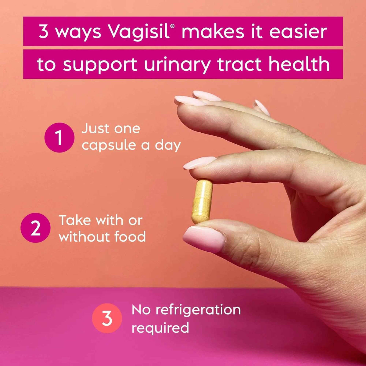 Vagisil Urinary Tract Health Supplements, Clinically-Proven Probiotics, Protects Urinary Tract Health, Clean Ingredients, Helps Cleanse and Flush UTI-Causing Bacteria, 1 Capsule Daily, 30 Capsules