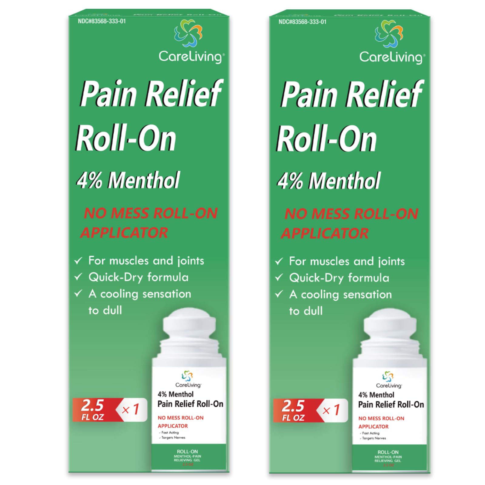 CARELIVING Roll On Pain Relief for Knee, Neck, Joint, Shoulder, Arthritis Pain Reliever, Sore Muscle Relief, Roll On Menthol Gel 2.5 Fl Oz (Pack of 2) CARELIVINGBuy Supplements Australia