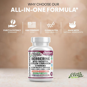 Clean Nutra Berberine Supplement Myo-Inositol Ceylon Cinnamon Gymnema Bitter Melon Chromium Complex for Digestion, Antioxidant Support & Wellness 90 Vegan Capsules Non-GMO Clean NutraceuticalsBuy Supplements Australia