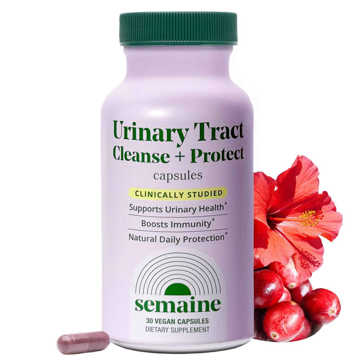 Semaine Urinary Tract Cleanse & Protect – 30 ct, Bladder Support Supplement for Women, Flushes Urinary Tract. Combines Cranberry Proanthocyanidins with Hibiscus.