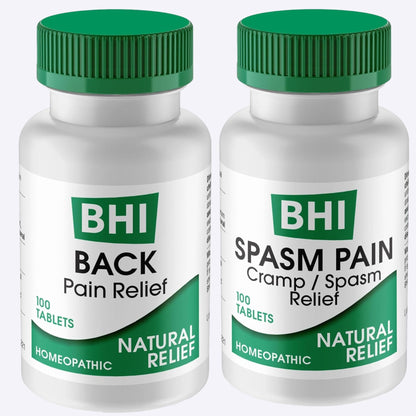 BHI Pain & Spasm Bundle BHI Back Homeopathic Support for Back Pain (100 Tablets) +BHI Spasm, Natural Relief for Cramps & Spasms, Homeopathic Medicine (100 Tablets) MediNaturaBuy Supplements Australia