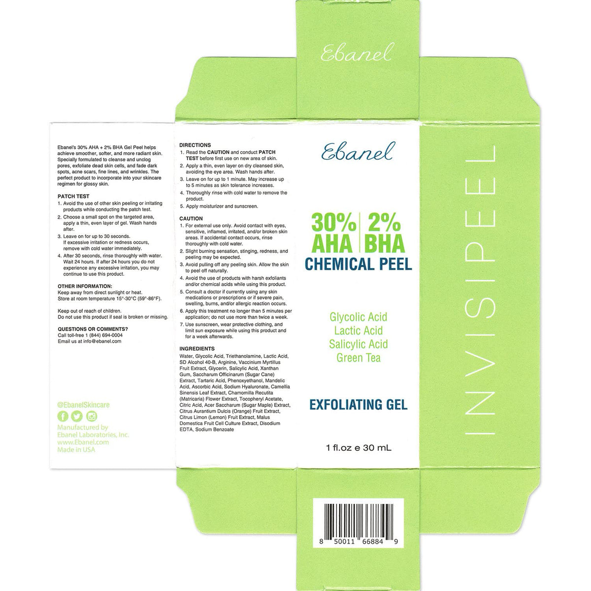 Ebanel 30% AHA 2% BHA Chemical Peel & 2.5% Retinol Cream Moisturizer for Face - Removes Acne Scars, Dark Spots, Wrinkles & Brightens Skin