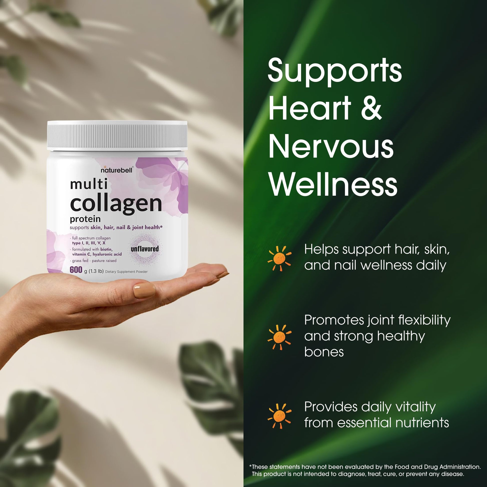 NatureBell Multi Collagen Protein Powder - 600g - Hydrolyzed Collagen Peptides - for Skin, Hair, Nail, Joint & Bone Health Support* - Grass-Fed & Keto-Friendly - Unflavored NatureBell buy supplements Au