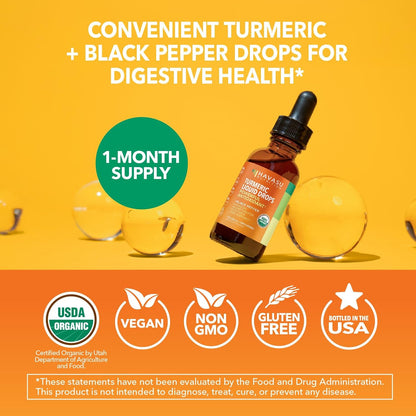 Organic Turmeric Supplement Liquid Drops, Unflavored,1 Fl Oz, 30 Servings | Liquid Turmeric with Black Pepper, USDA Certified, Vegan, Non-GMO 1000mg Curcumin for Movement and Immune Support
