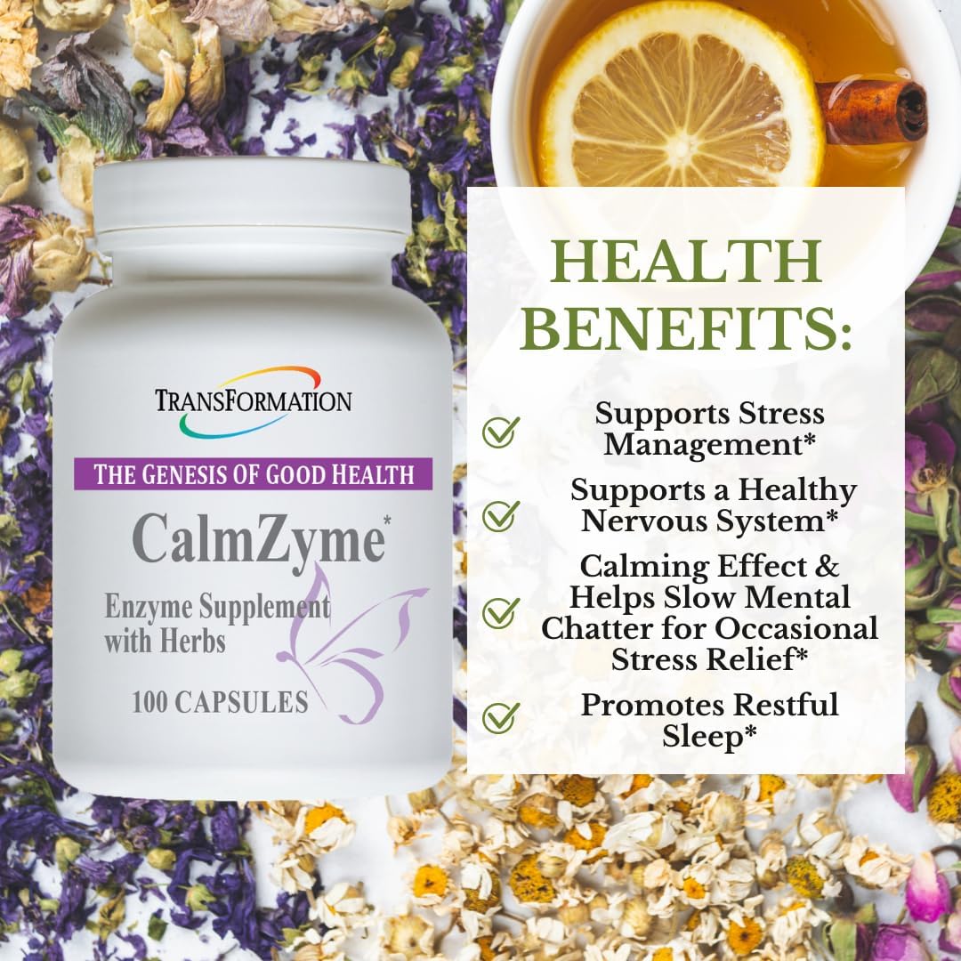 Transformation The Genesis of Good Health Enzymes CalmZyme Supplement with Enzymes & Herbal Blend, Maximize Digestion of Nutrients, Production of Energy & Aid in Immune Support, 100 Capsules
