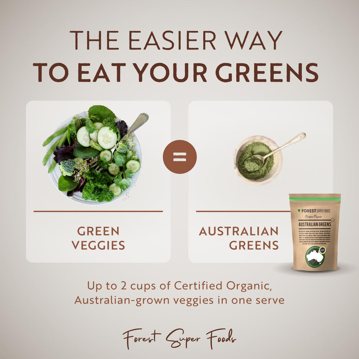 Certified Organic Australian Greens Whole Food Blend | 7 Incredible Whole Foods | No fillers or additives Forest Super Foods buy supplements Au