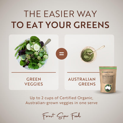 Certified Organic Australian Greens Whole Food Blend | 7 Incredible Whole Foods | No fillers or additives Forest Super Foods buy supplements Au