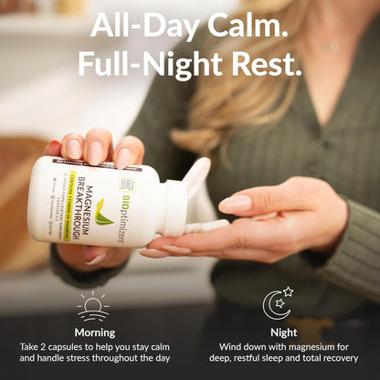BIOptimizers Magnesium Breakthrough Supplement with 500mg - 7 Forms of Magnesium: Glycinate, Malate, Citrate, and More - Natural Support for Sleep and Cognitive Function -60 Capsules- Calming Vitamins