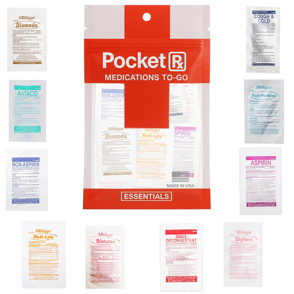 Pocket RX Mini Travel Medicine Kit – TSA-Approved First Aid Pouch with 10 Essential OTC Medications for Headache, Pain, Allergy, Upset Stomach & More – Compact, USA Made (17 Tablets) Real Vitamins buy supplements Au