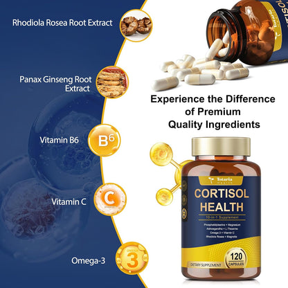 Totaria Cortisol Supplement with Ashwagandha,Magnesium,Rhodiola Rosea,L Theanine,Hormone Balance for Women 120 Vegan Capsules (Pack of 1)