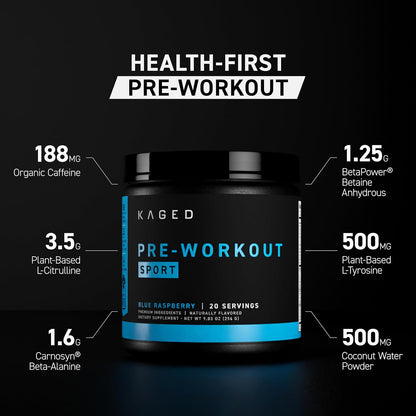 Kaged Pre Sport Pre Workout Powder Mango Lime Creatine Monohydrate Micronized Powder Bundle, Energy & Muscle Recovery Supplement Pack, 20 Servings Pre-Workout + 100 Servings Creatine