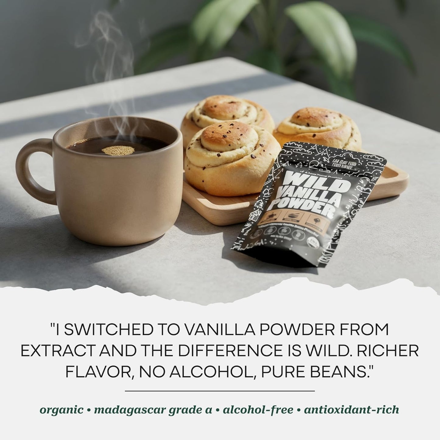 Wild Foods Organic Vanilla Bean Powder - All Natural Pure Vanilla from Madagascar - For Baking Cooking Coffee Flavoring & Smoothies - Unsweetened Gluten Free Non GMO Superfood (1 ounce)