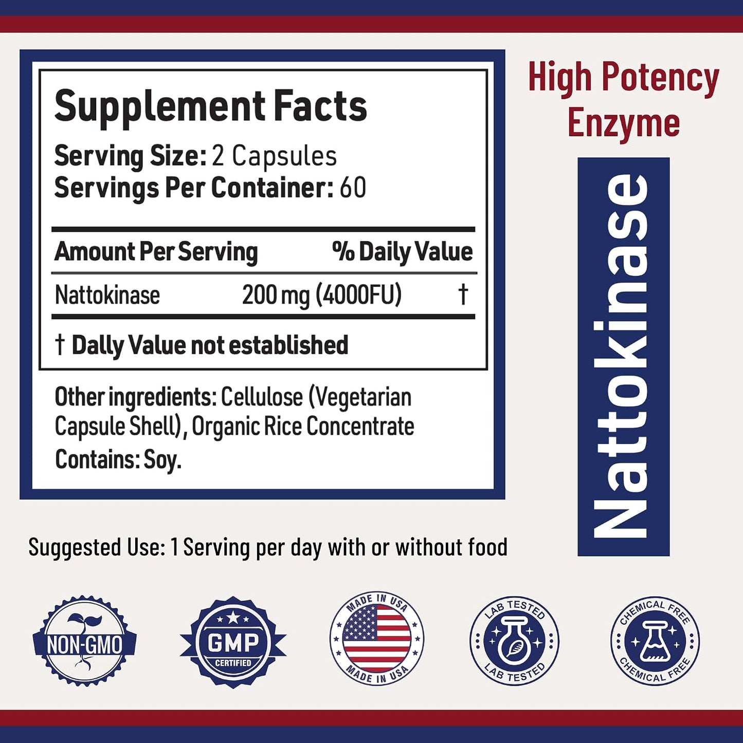 AgeImmune Nattokinase Supplement 4000 FU 200mg - Enzyme - Cardiovascular Support 120 Capsules -Derived from Japanese Natto - Made in The USA Without Magnesium Stearate.