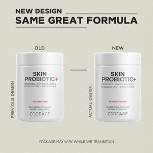Codeage Skin Probiotics + Prebiotics - Skin Care Routine Supplement - 50 Billion CFU - Ayurvedic Botanical Herbs - Face Probiotics - Shelf Stable Cleanser, Non-GMO, Vegan - 60 Capsules CodeageBuy Supplements Australia
