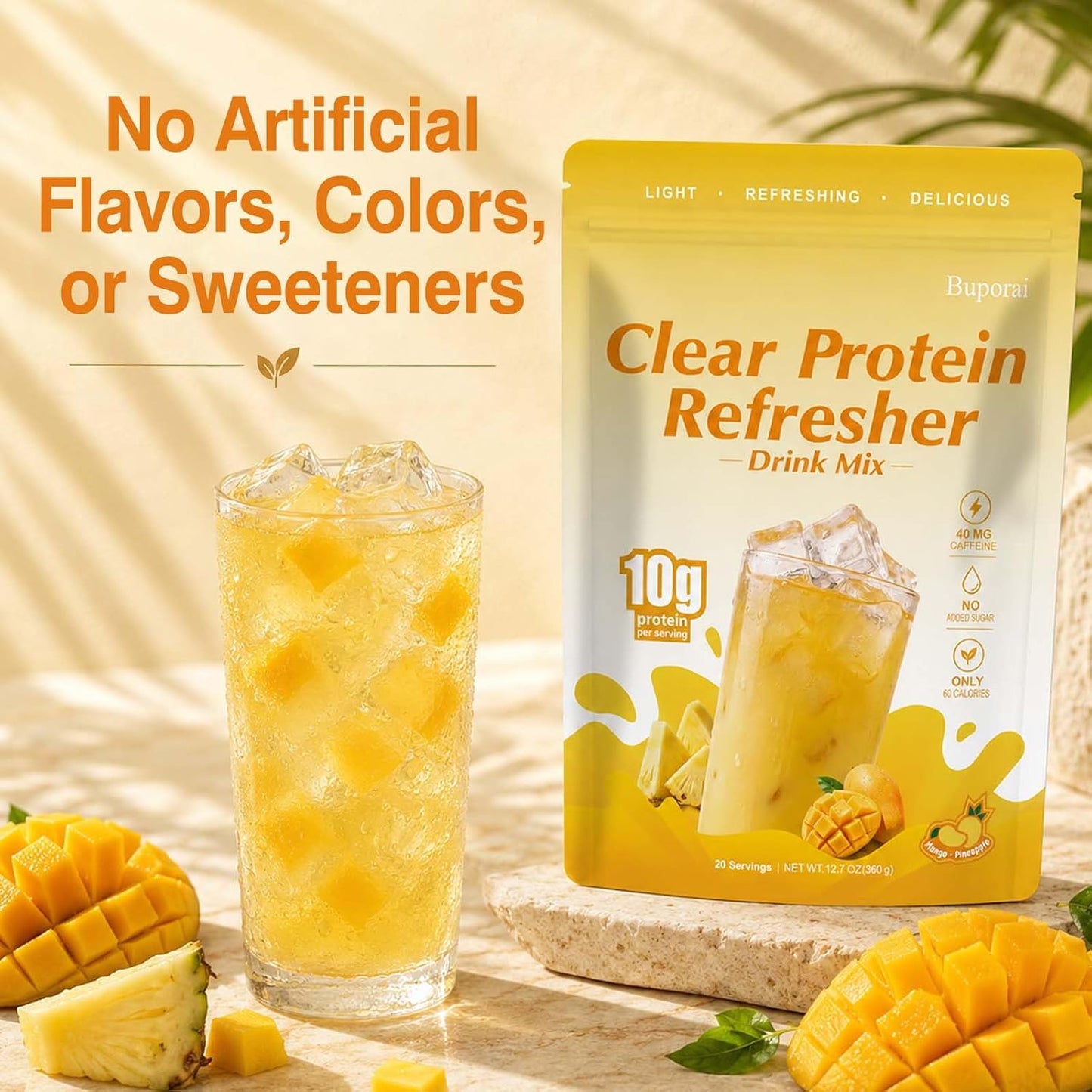 Clear Protein Refreshers Drink with Electrolytes Powder (Pineapple Mango) | Collagen Peptides, 0g of Sugar,40mg Caffeine