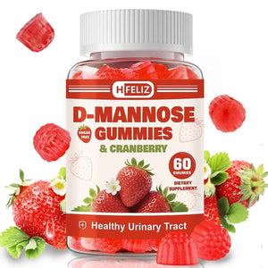 HFELIZ D Mannose with Cranberry Gummies, D-Mannose Supplements 1300mg for Women, Support Natural Urinary Tract & Bladder Health, Sugar-Free, 60 Count