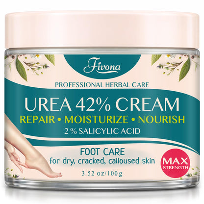 FIVONA 42% Urea Foot Cream for Thick, Rough Dry Skin - Maximum Strength Callus Softening with 2% Salicylic Acid, Tea Tree & Aloe Vera, 100g (3.5 oz) - Deep Moisturizing Foot Care
