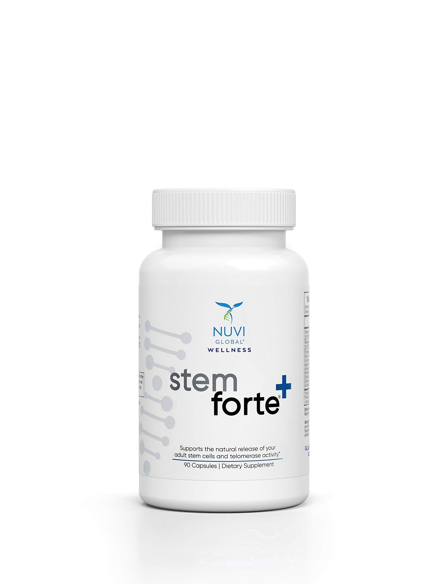 NUVI Wellness Stem Forte+ supplement bottle on a white background