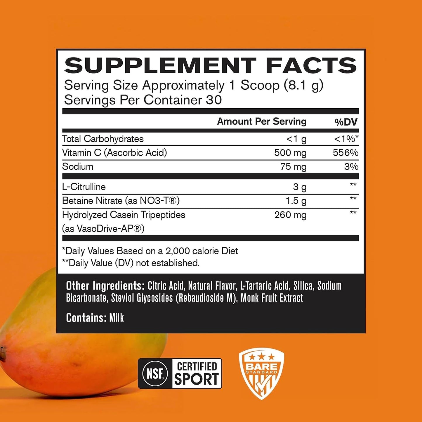 BARE PERFORMANCE NUTRITION, BPN EndoPump Pre-Workout Muscle Pump Enhancer w/L-Citrulline, Increased Blood Flow/Oxygen Transport to Muscles, 30 Servings, Mango