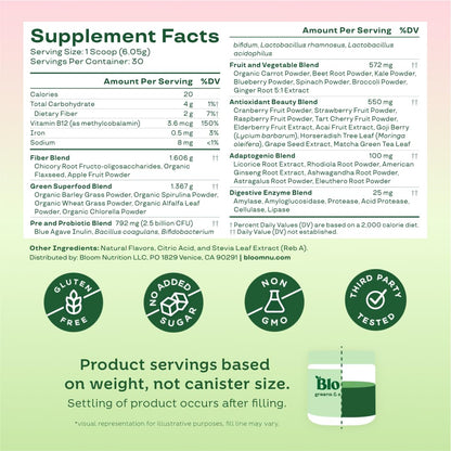 Bloom Nutrition Superfood Greens Powder, Berry, 30 Servings | Digestive Enzymes with Probiotics and Prebiotics, Gut Health, Bloating Relief for Women, Chlorella, Green Juice Mix